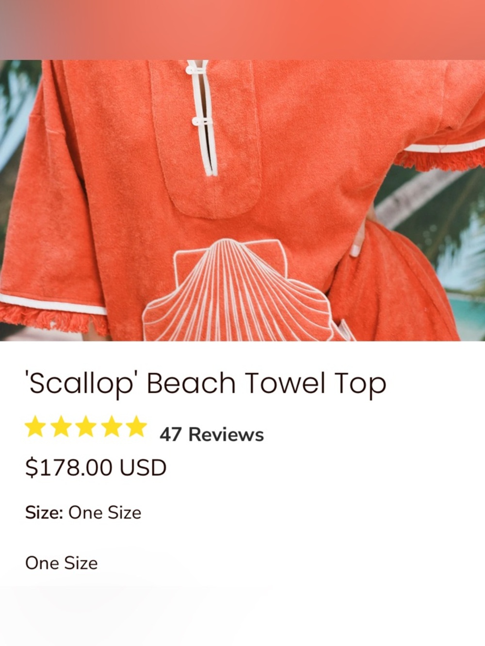Scallop Beach Towel Top - Orange with White Trim and Shell Embroidered Pocket - Picture 7 of 16